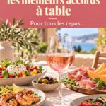 Bouteille de vin rosé sur table élégante avec assortiments de plats d'été