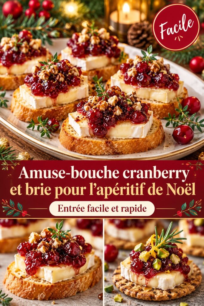 Amuse-bouche à base de cranberry et brie décoré pour Noël