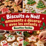 Biscuits de Noël colorés décorés par des enfants joyeux en cuisine