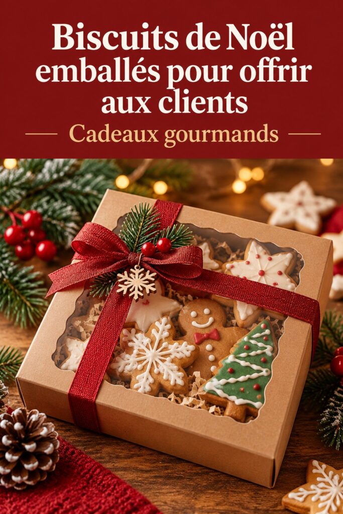 Biscuits de Noël soigneusement emballés, prêts à être offerts aux clients