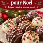 Boules de pâte au chocolat festives pour Noël sur une table.