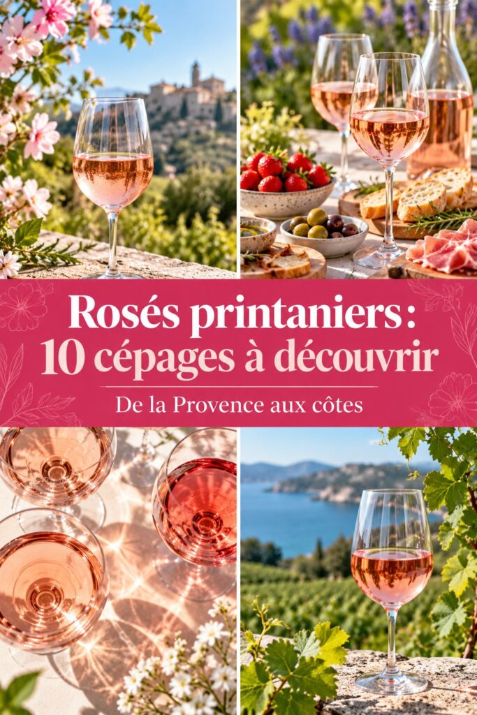 Bouteille de rosé sur une table printanière avec des verres.