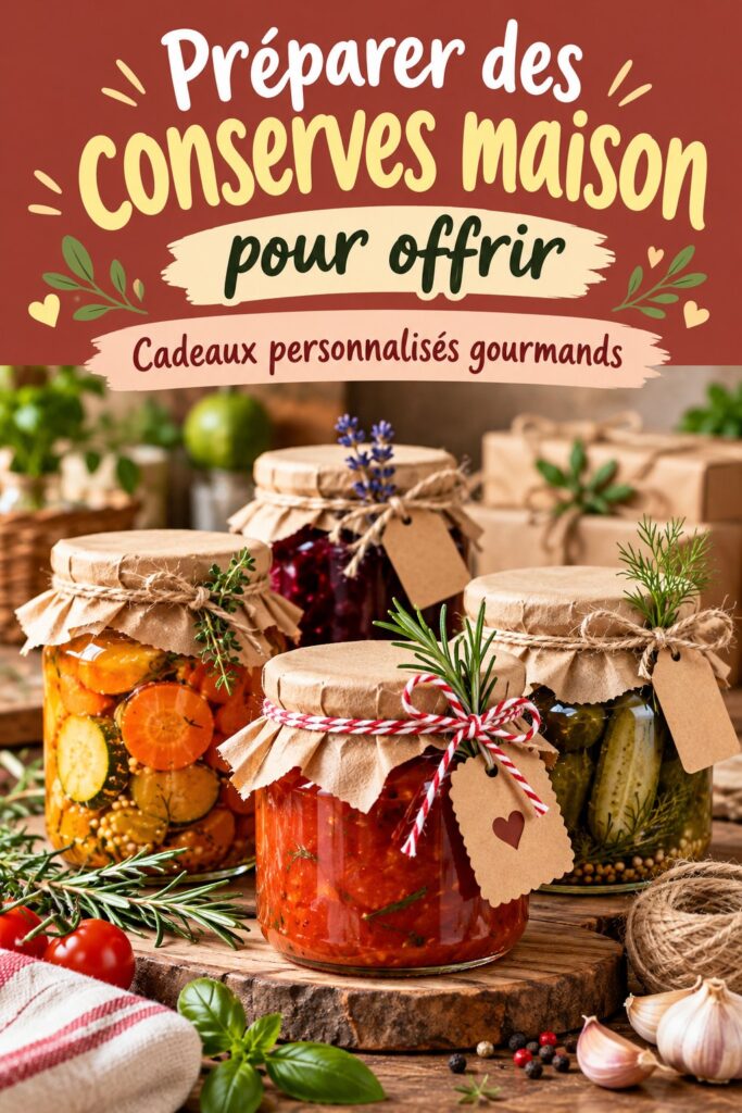 Bocaux de conserves maison prêt à offrir, colorés et appétissants.