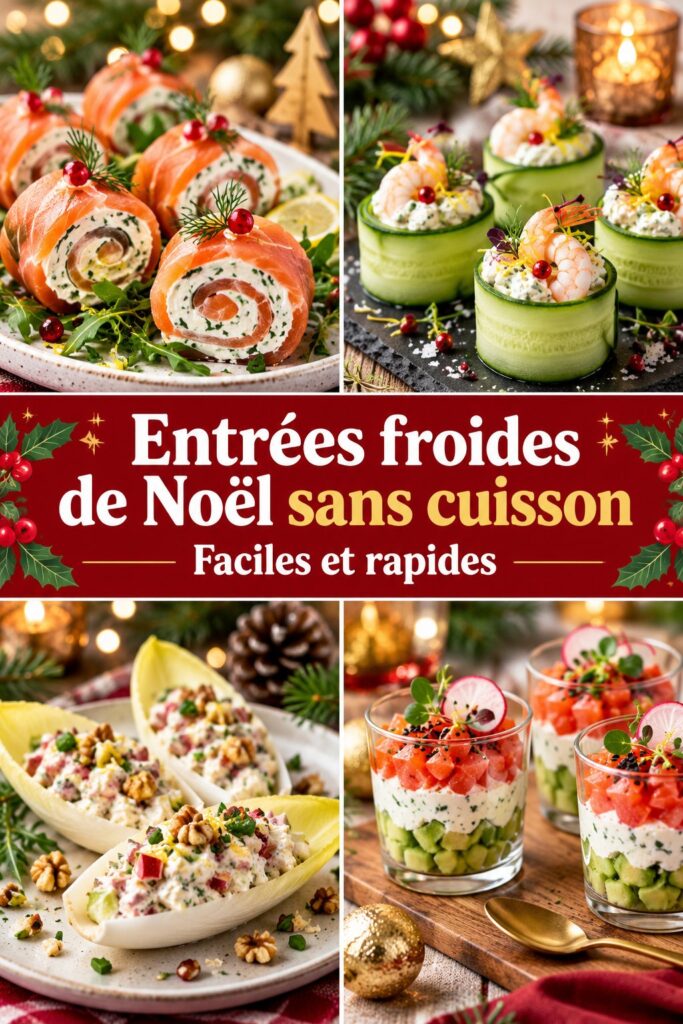 Assortiment d'amuse-bouches froids de Noël sur une table festive
