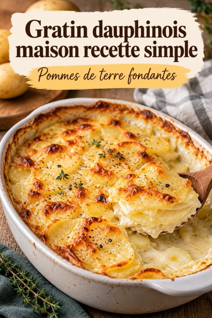 Gratin dauphinois maison doré et appétissant sur une table en bois.
