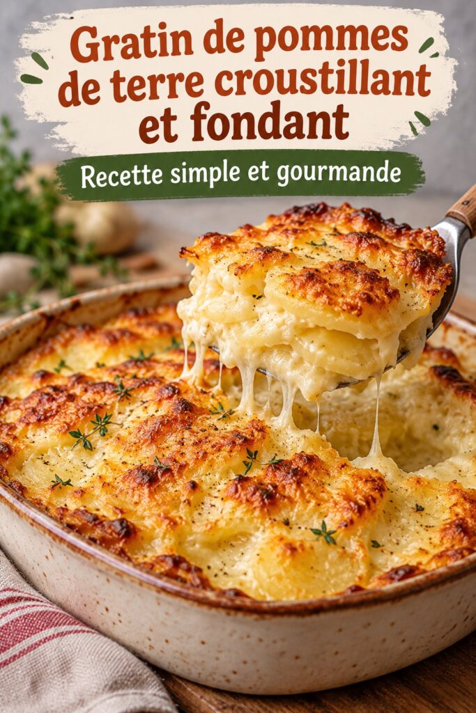 Gratin de pommes de terre croustillant et doré sortant du four.