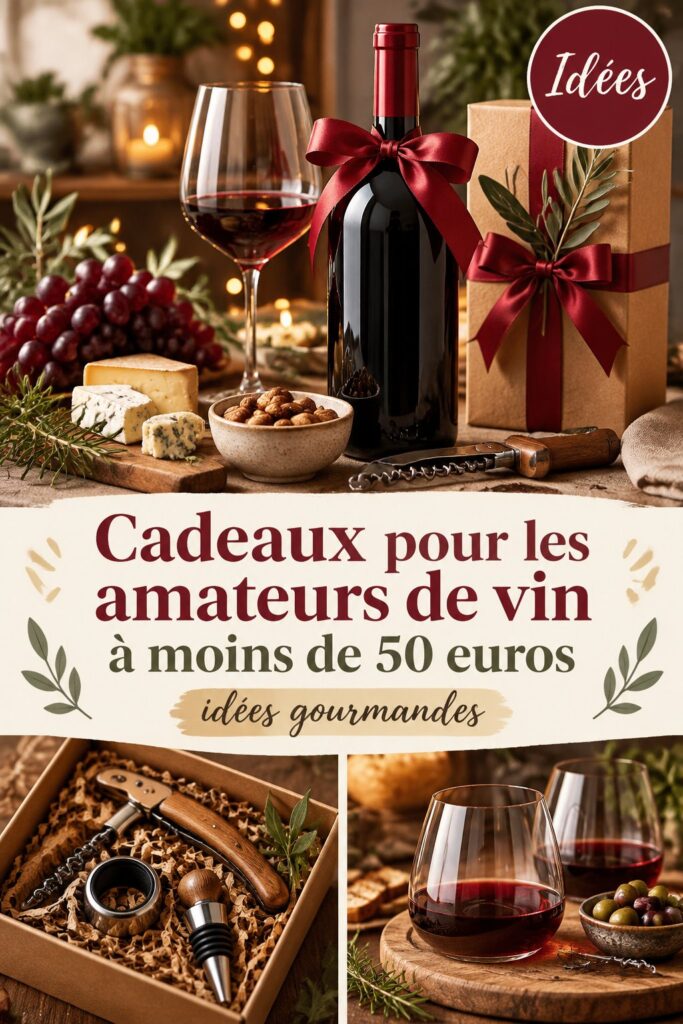 Sélection de cadeaux pour amateurs de vin à moins de 50 euros, variés et élégants.