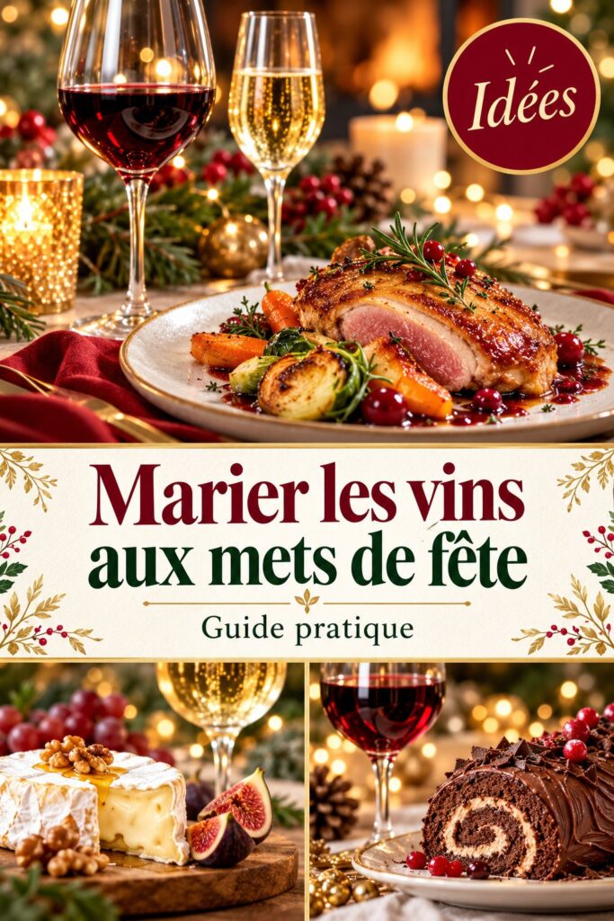 Une table élégamment dressée avec des plats de fête et des bouteilles de vin assorties, évoquant l'art des accords vins et mets.