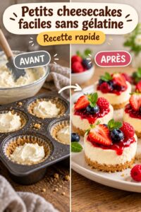 Petits cheesecakes sans gélatine décorés de fruits frais
