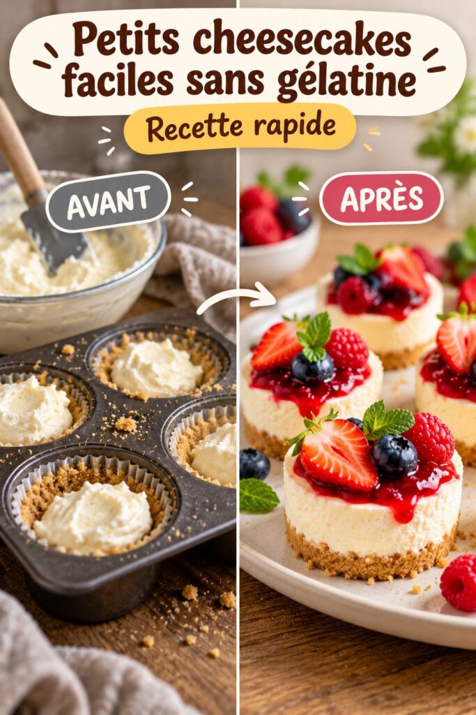 Petits cheesecakes sans gélatine décorés de fruits frais