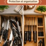 Rangement pratique pour couteaux de cuisine, montrant un bloc à couteaux de qualité.
