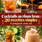 Cocktails au rhum brun garnis de fruits frais et d'herbes.