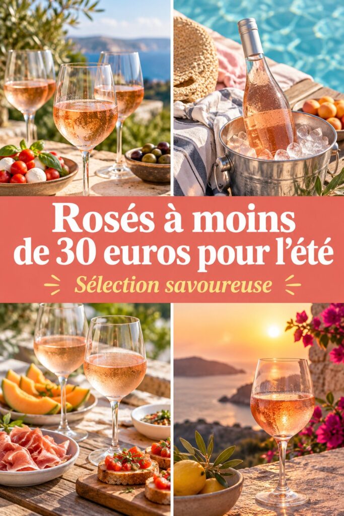 Sélection de rosés à moins de 30 euros pour l'été avec des bouteilles assorties.