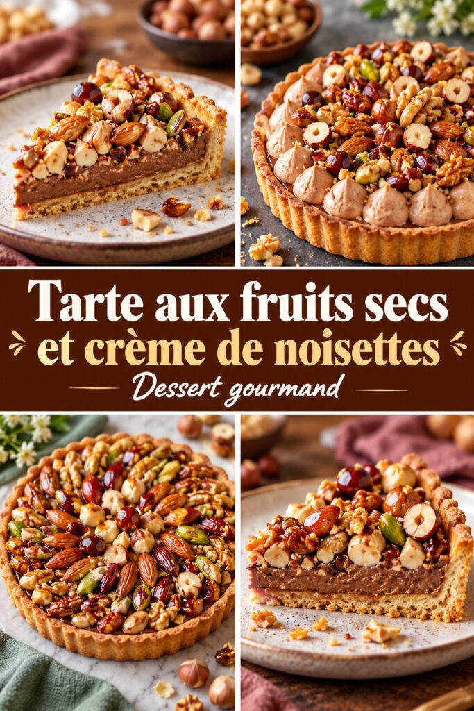 Tarte aux fruits secs sur une table garnie